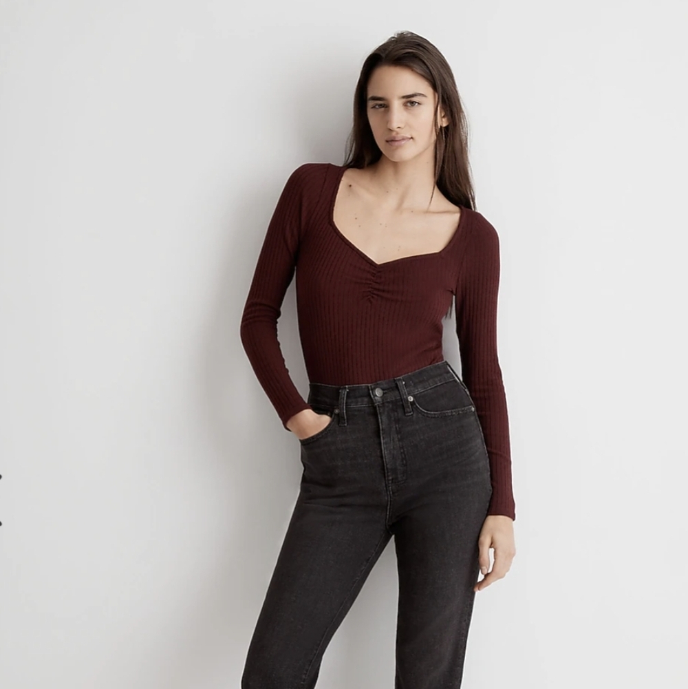 Madewell Ribbed Sweetheart Top Size XS - Cabernet - Picture 3 of 12